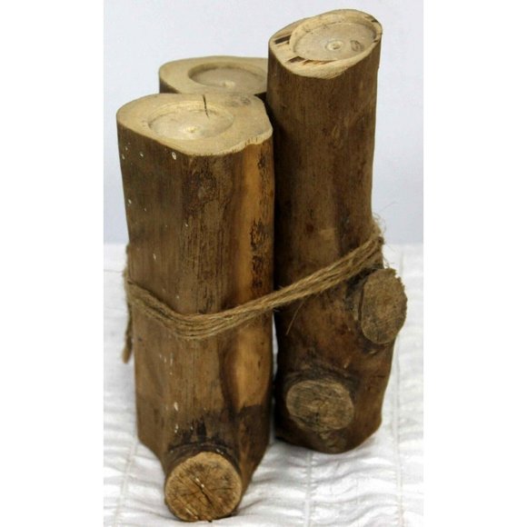 Unbranded Other - Rustic Wooden Trio Tea Light Candle Holder Country Cabin FarmHouse Reclaim Tree